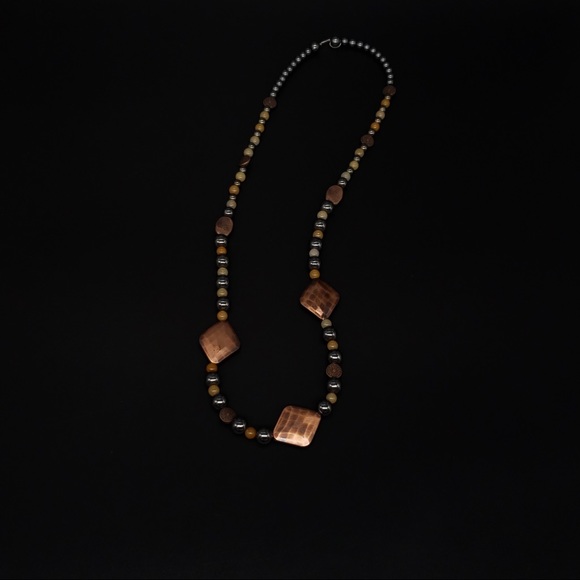 Copper, Hematite & Yellow Quartzite Bead Necklace - Picture 7 of 12